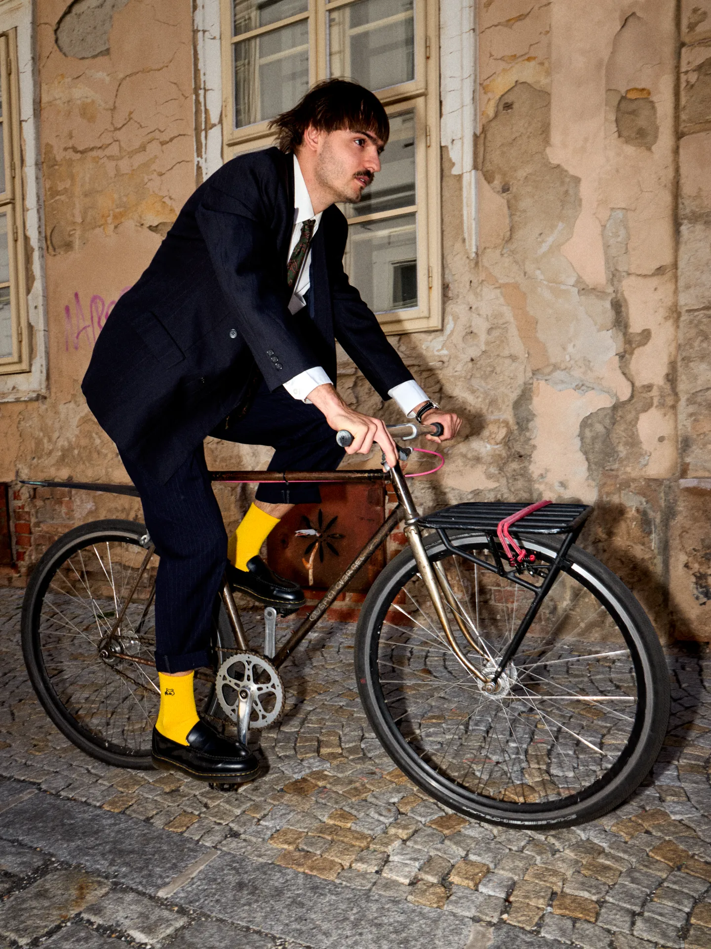 Středně vysoké žebrované ponožky Žlutý cyklista - Image 4
