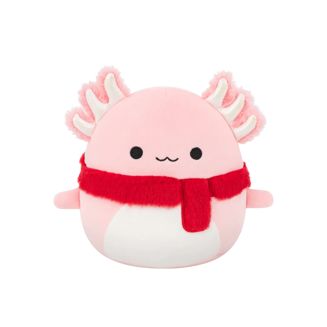 SQUISHMALLOWS Růžový axolotl s šálou – Archie, 30 cm