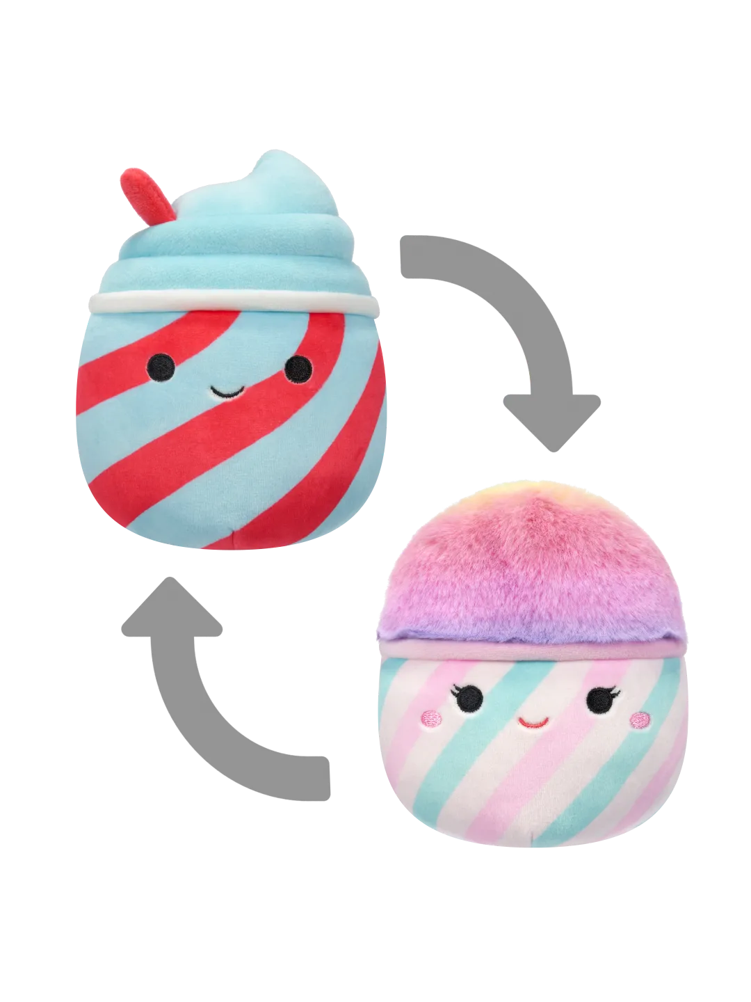 SQUISHMALLOWS 2v1 ledová drť Tucker a cukrová vata Bevin, 13 cm