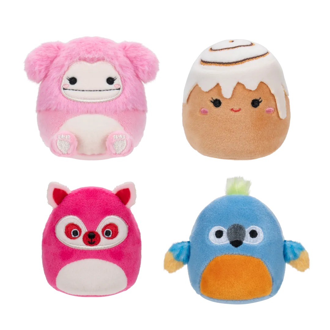 SQUISHMALLOWS Micromallows 4Pack – medvídek mýval, bigfoot, ara, skořicová rolka - Image 3