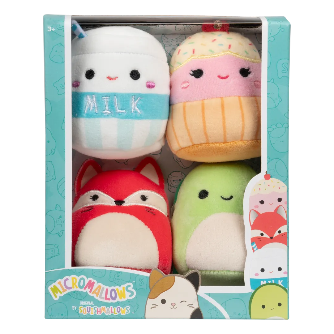 SQUISHMALLOWS Micromallows 4Pack – liška, želva, mlíčko, dortík